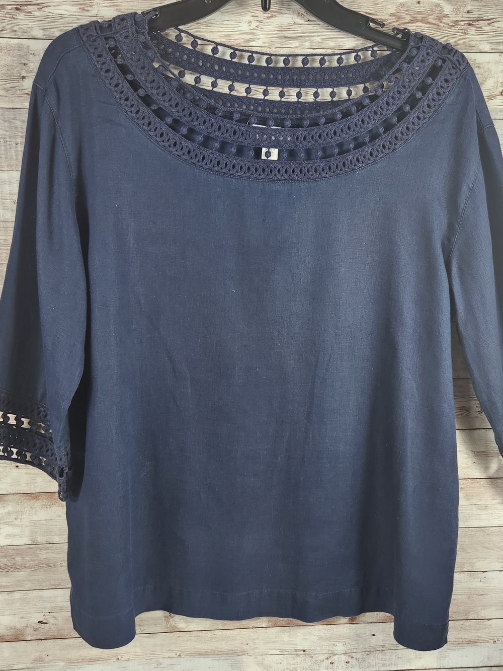 J. Jill, Women’s Navy Crochet-Trim neckline, Top, Sz S